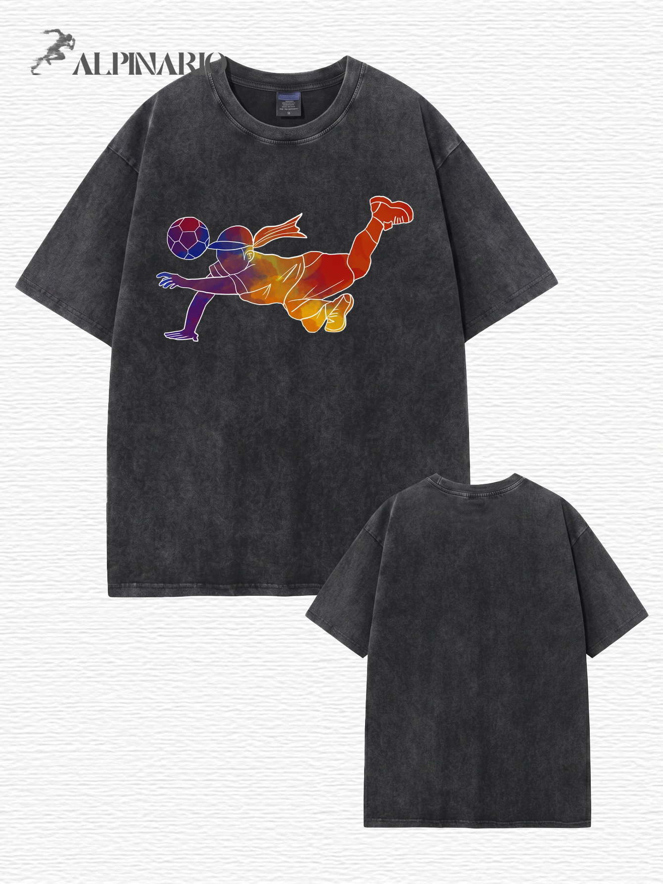 Vintage Washed Oversized T-Shirt with Colorful Soccer Player Print