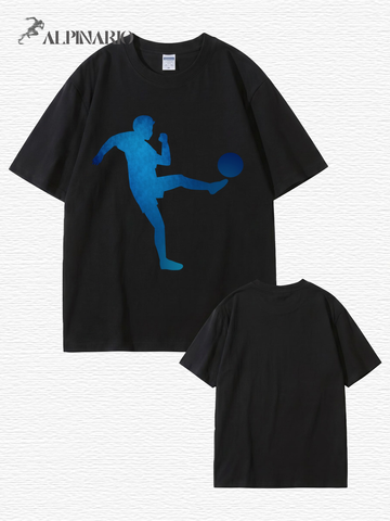 Blue Soccer Player Silhouette Graphic T-Shirt - Premium 200gsm Cotton