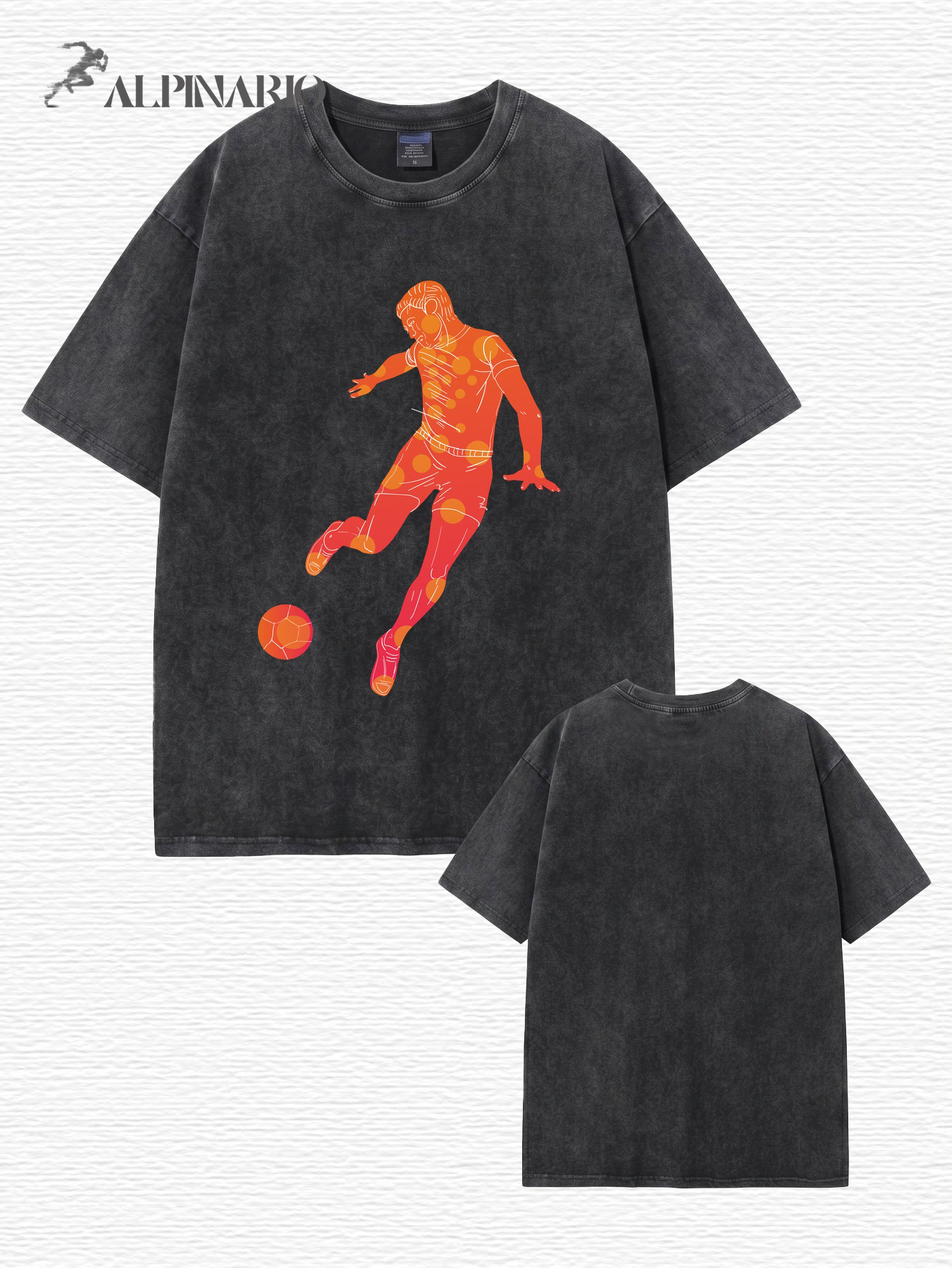 Vintage Washed Oversized T-Shirt with Retro Soccer Player Graphic Print