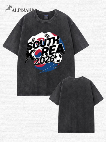 South Korea 2026 Soccer Vintage Wash Graphic T-Shirt