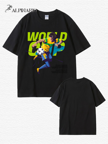 World Cup Soccer Player Graphic Print T-Shirt - 100% Cotton Streetwear