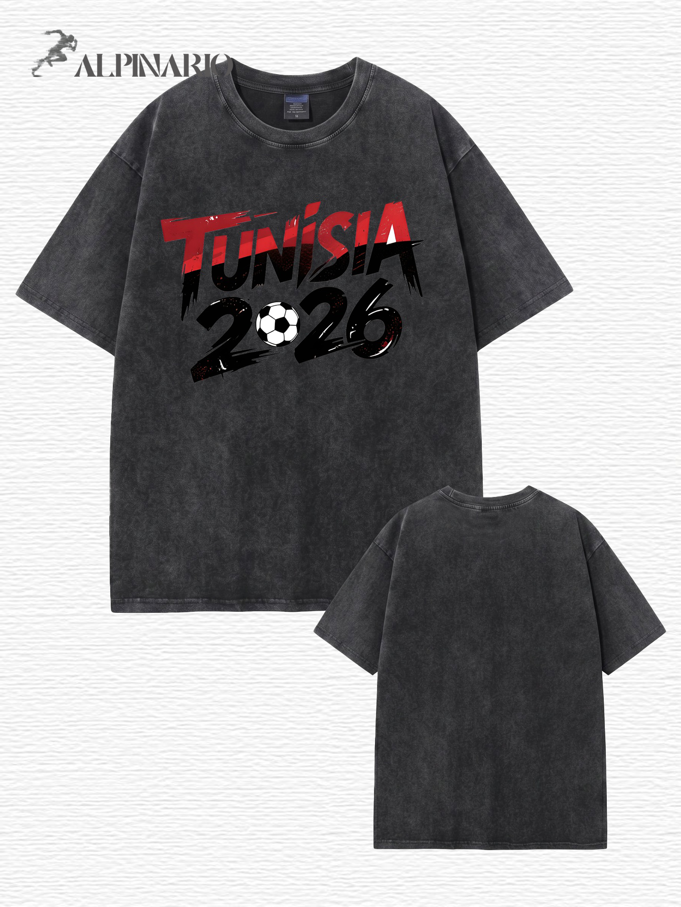Tunisia 2026 Football Graphic Vintage Washed Heavyweight Cotton T-Shirt