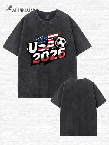 USA 2026 Soccer Vintage Washed Cotton Graphic T-Shirt