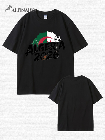 Algeria 2026 Soccer Flag Graphic Print Men's Casual Cotton T-Shirt