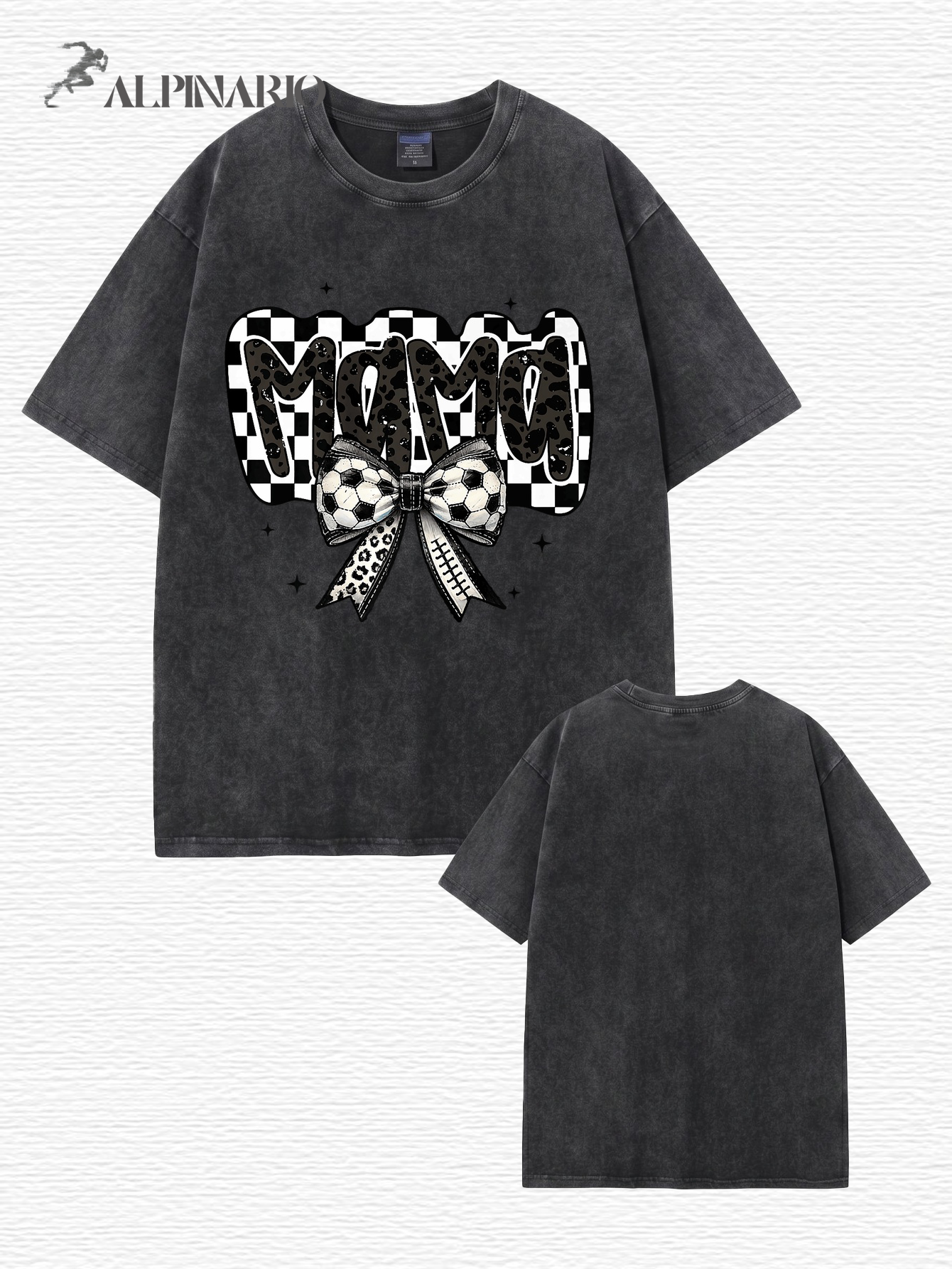 Vintage Washed MAMA Soccer Bow Graphic T-Shirt | 300gsm Heavyweight Cotton Tee