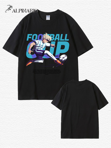 Anime Style Football Cup Graphic Print T-Shirt - 22 Colors & 8 Sizes