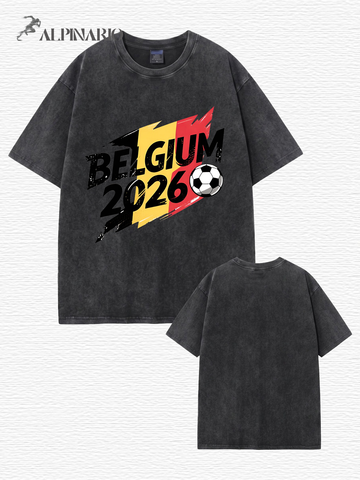 Belgium 2026 Soccer Vintage Wash Cotton Graphic T-Shirt