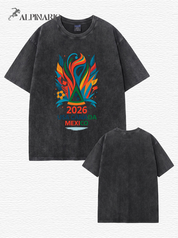 2026 World Cup Graphic T-Shirt Vintage Washed Heavyweight Cotton Tee