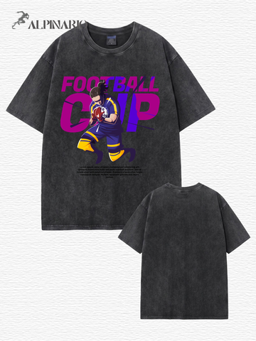 Football Cup Graphic Vintage Washed Cotton T-Shirt