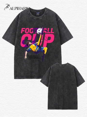 Vintage Washed Oversized Football Cup Graphic T-Shirt