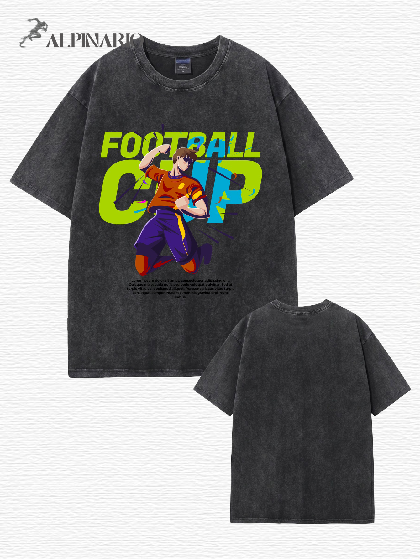 Vintage Washed Football Cup Graphic T-Shirt - Heavyweight Cotton Tee