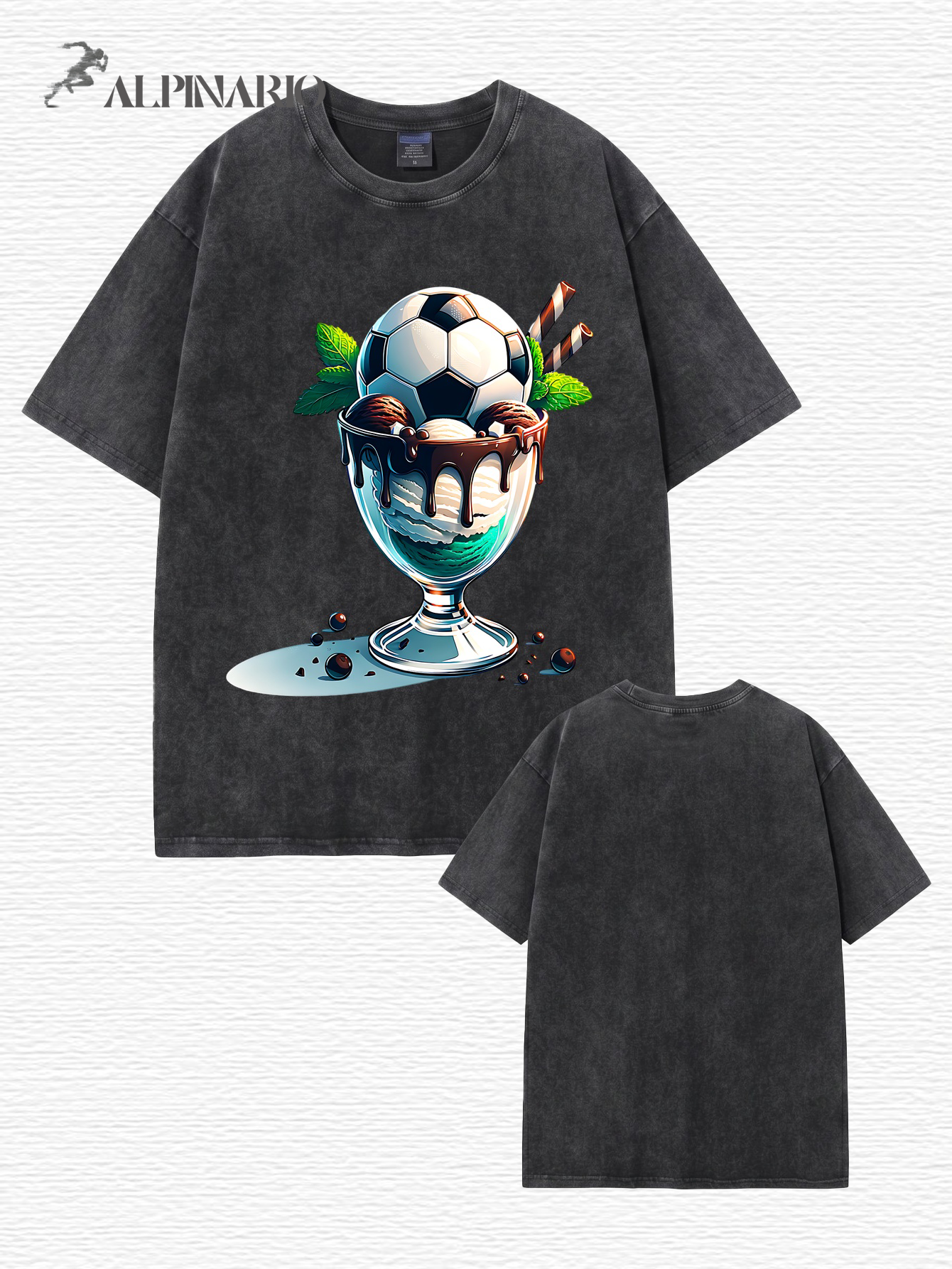Vintage Washed Soccer Ice Cream Graphic T-Shirt - Premium 300gsm Cotton