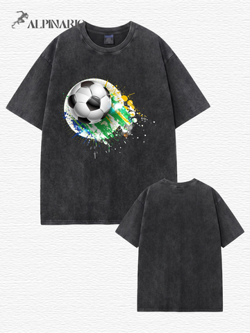Vintage Washed Soccer Graphic Tee - Premium 300gsm Heavyweight Cotton