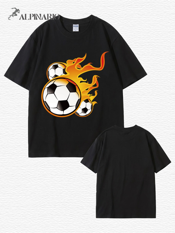 Unisex Flaming Soccer Ball Graphic Print T-Shirt - 22 Colors