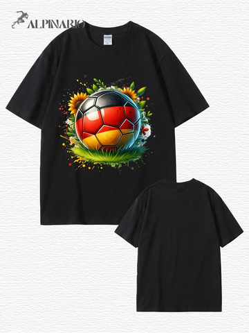 Germany Flag Soccer Ball Graphic Print Cotton T-Shirt