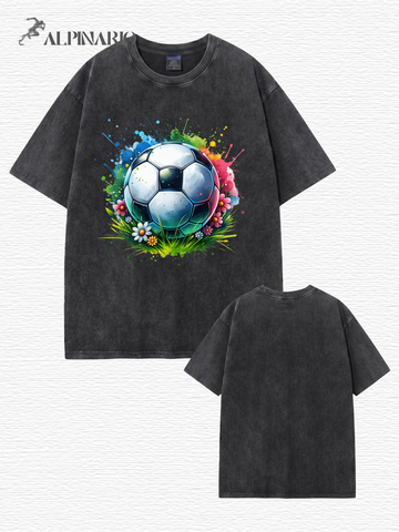 Vintage Washed Oversized Soccer Ball Graphic T-Shirt