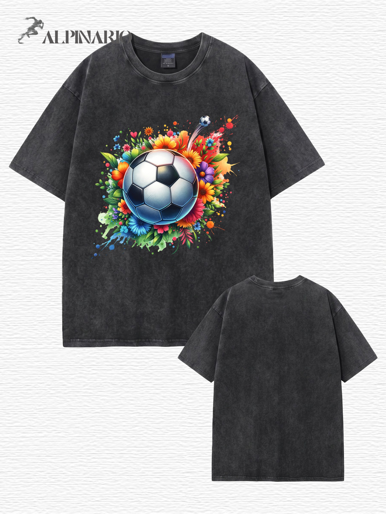 Vintage Washed Floral Soccer Graphic Tee - 300GSM Heavyweight Cotton