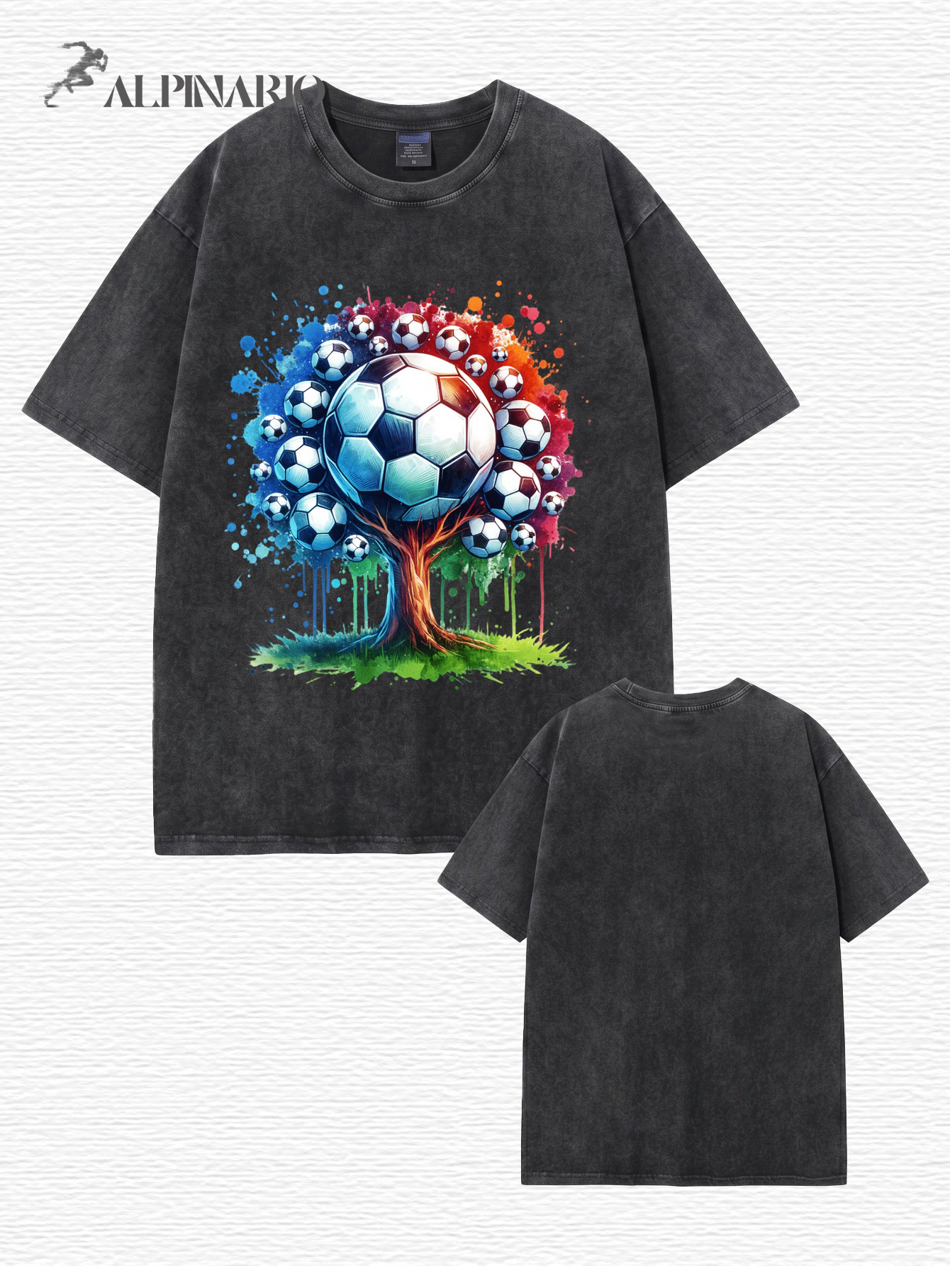 Vintage Washed Cotton Soccer Ball Tree Graphic T-Shirt