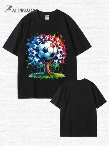 Soccer Ball Tree Graphic Print T-Shirt - Artistic Watercolor Sports Tee