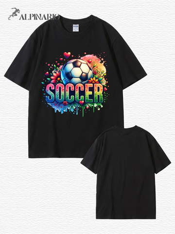 Colorful Floral Soccer Graphic Print T-Shirt - 100% Cotton Premium Tee