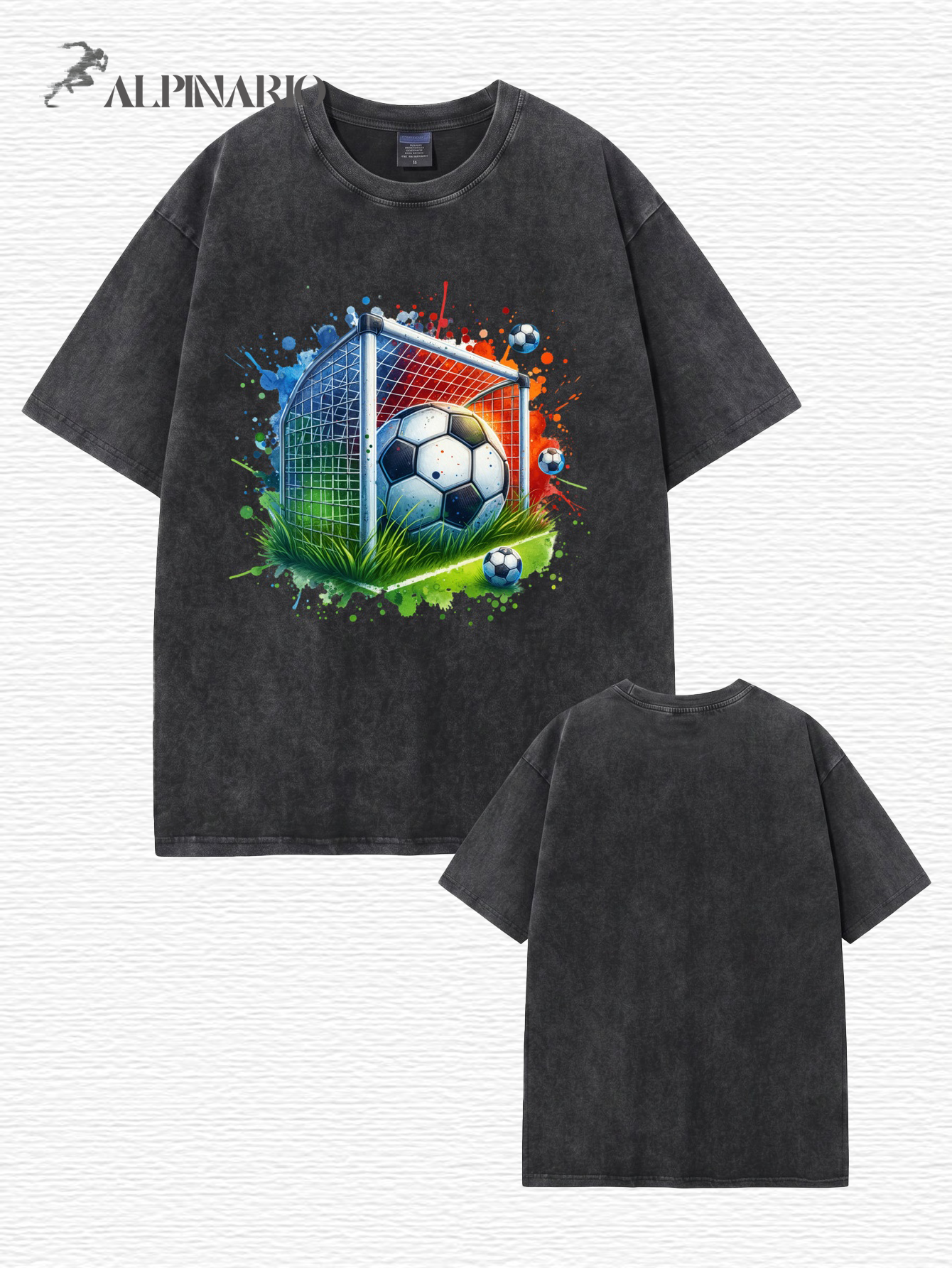 Vintage Washed Soccer Goal Graphic T-Shirt - 300GSM Heavyweight Cotton