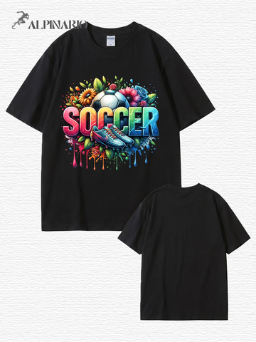 Colorful Floral Soccer Graphic Print T-Shirt - Premium Cotton Tee