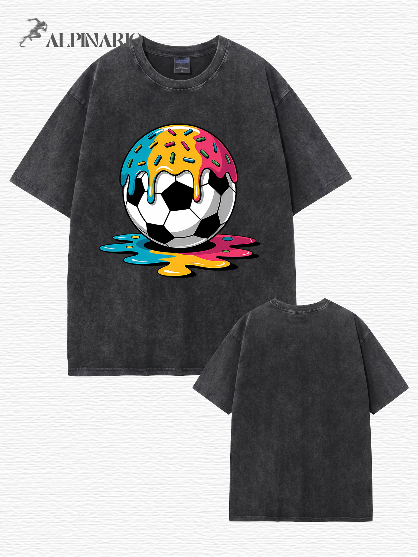 Vintage Washed Oversized T-Shirt with Melting Donut Soccer Ball Graphic