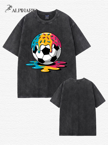 Vintage Washed Oversized T-Shirt with Melting Donut Soccer Ball Graphic