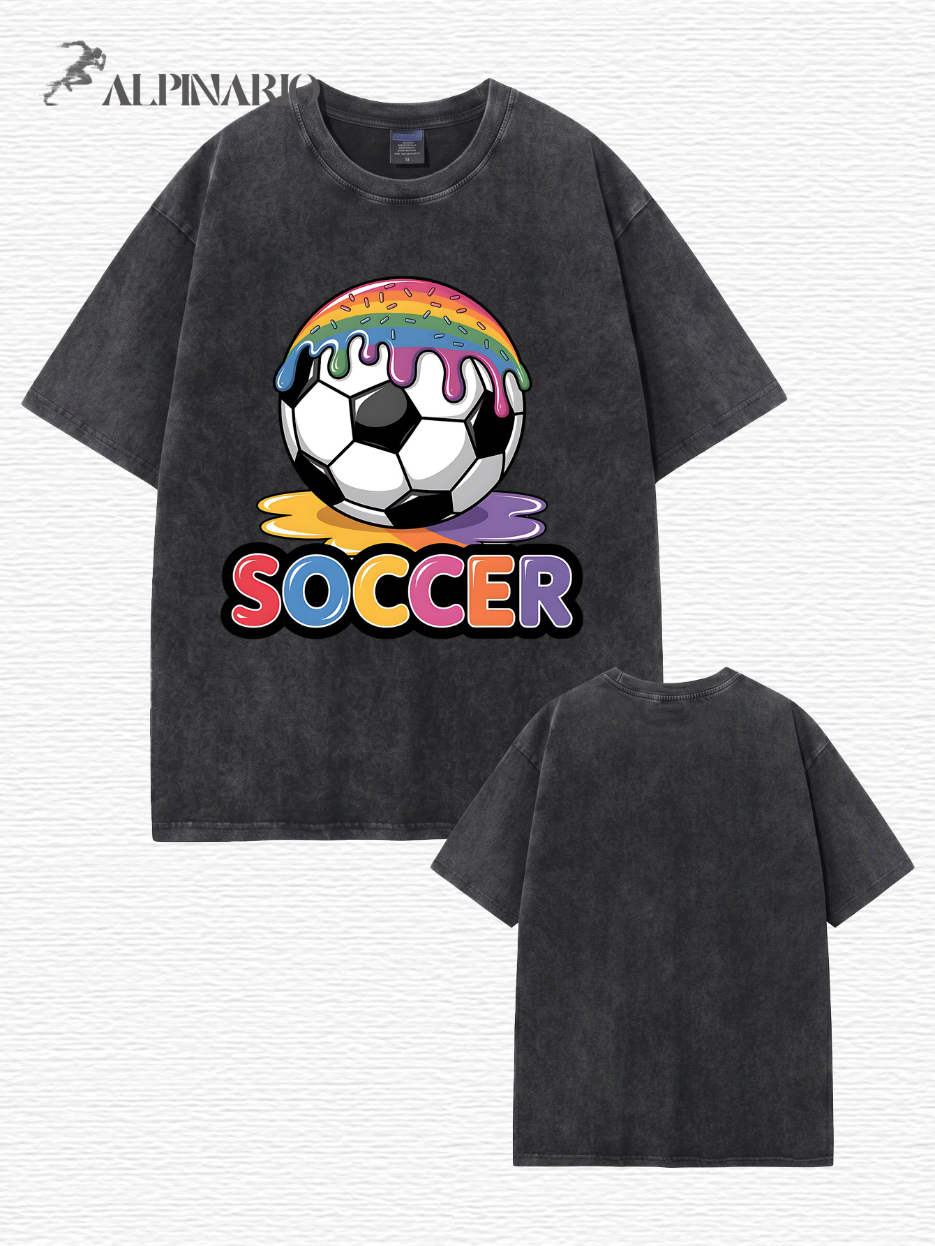 Vintage Washed Rainbow Drip Soccer Graphic T-Shirt