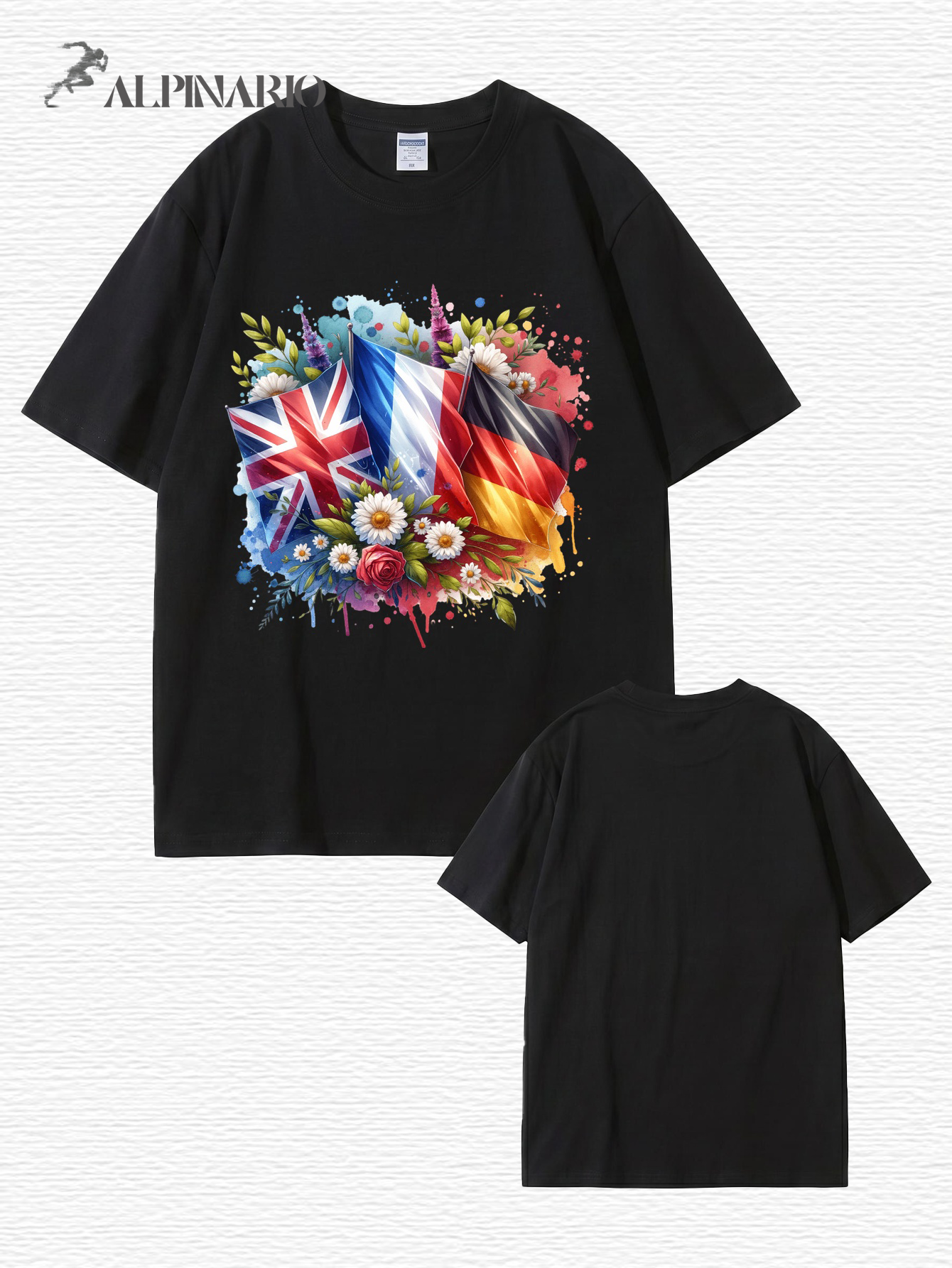 International Flags & Floral Art Print T-Shirt - Premium 200gsm Cotton Tee