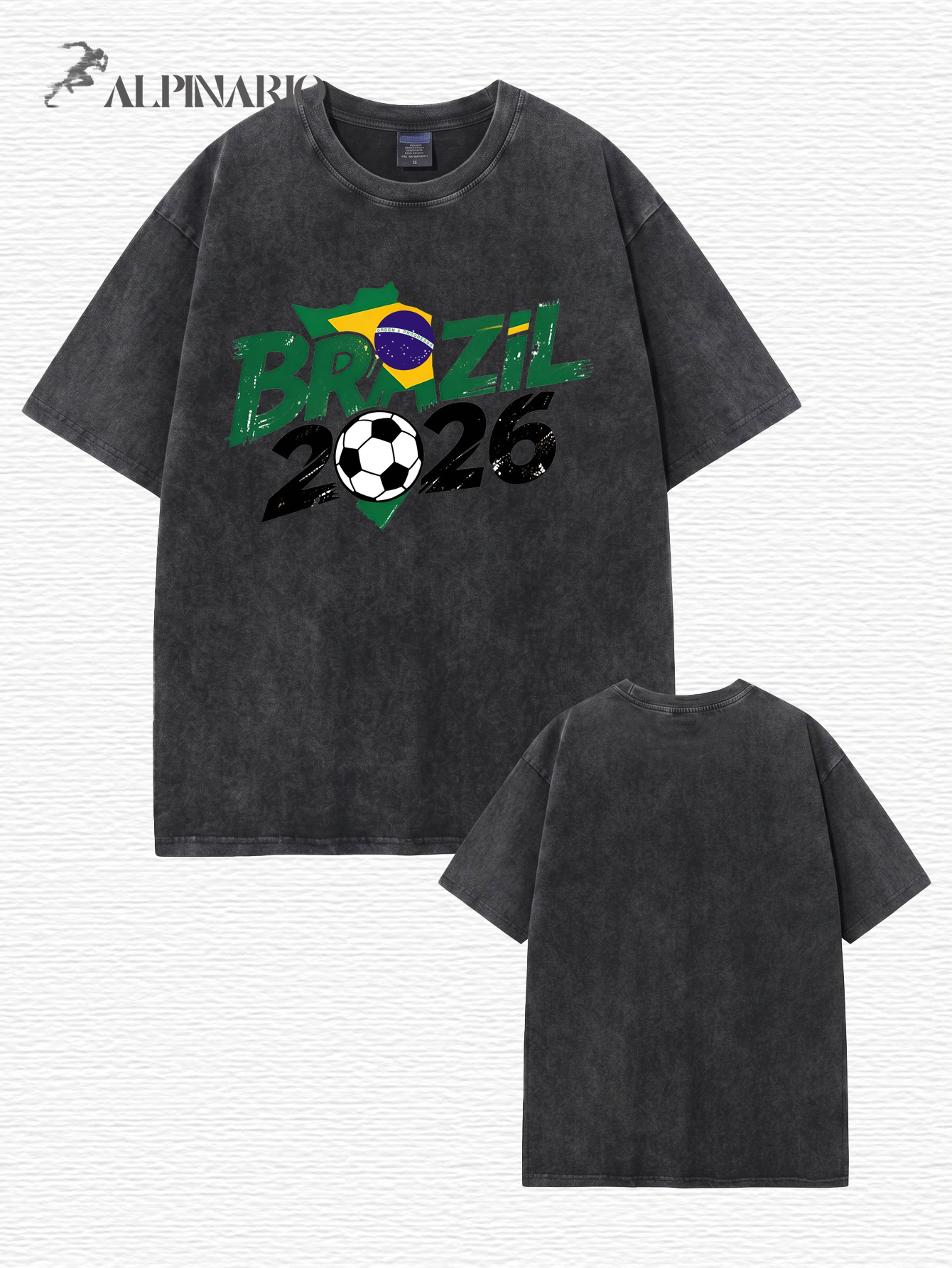 Vintage Washed Brazil 2026 Soccer Graphic T-Shirt