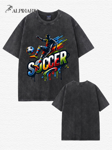Vintage Washed Soccer Graphic T-Shirt | Heavyweight 300gsm Cotton Streetwear
