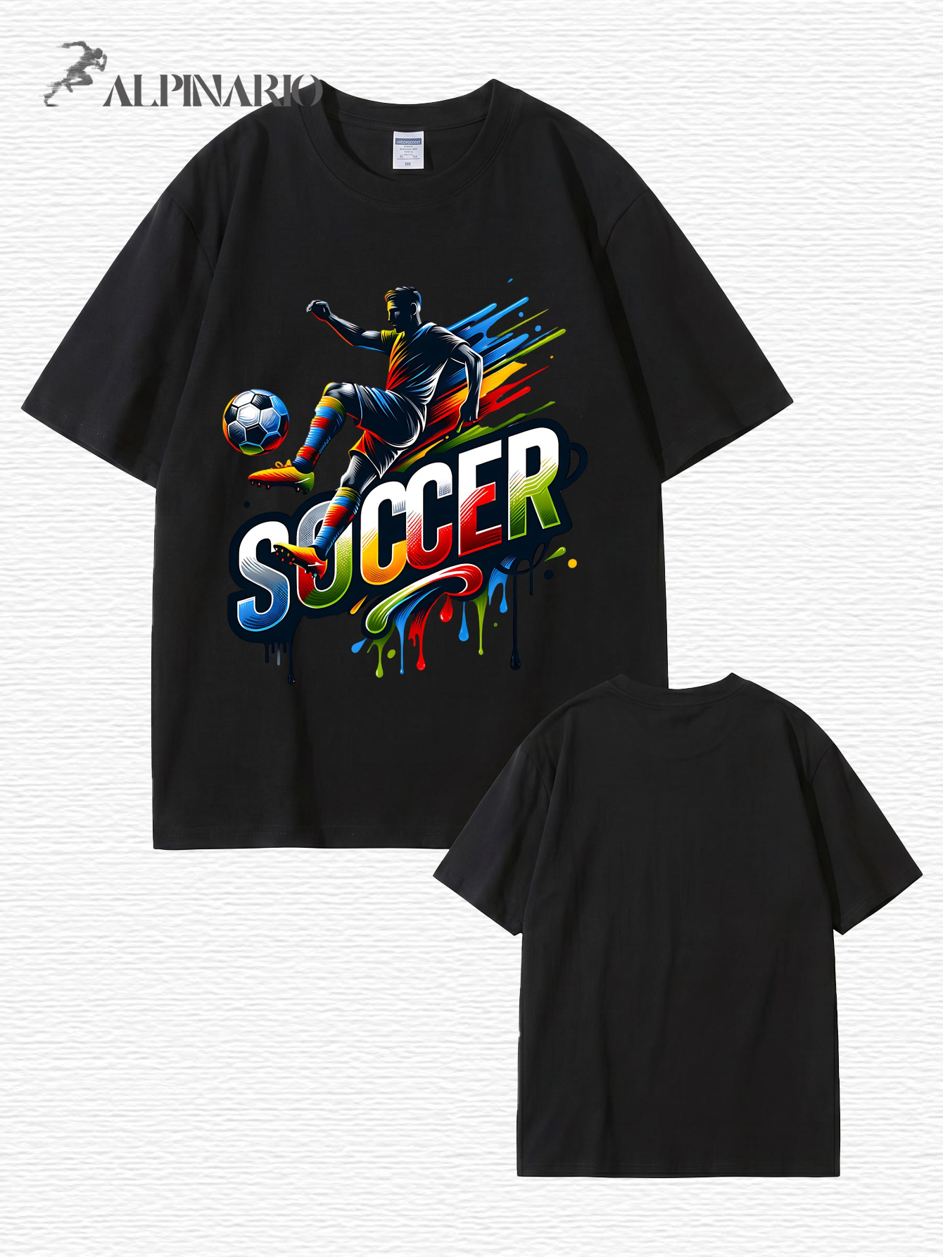 Colorful Soccer Player Graphic Print T-Shirt - 22 Colors, 8 Sizes