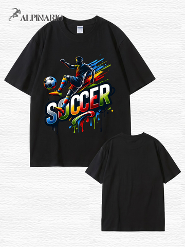 Colorful Soccer Player Graphic Print T-Shirt - 22 Colors, 8 Sizes
