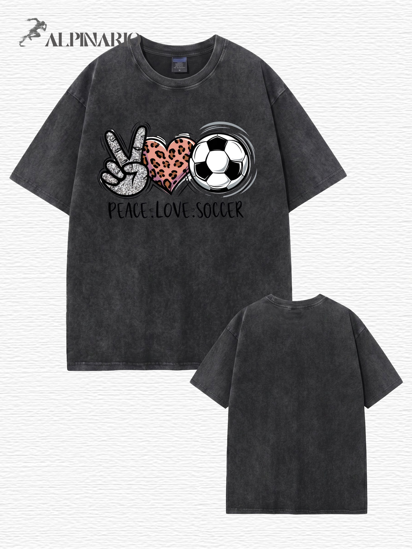 Peace Love Soccer Graphic Tee Vintage Washed Heavyweight Cotton T-Shirt
