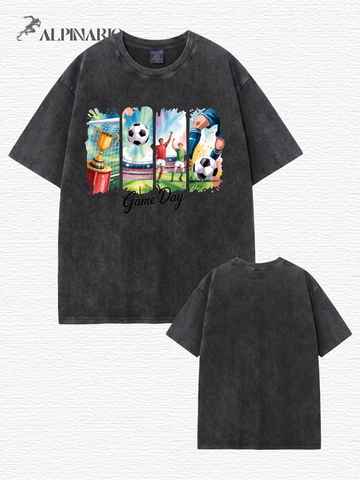 Vintage Washed Game Day Soccer Graphic T-Shirt - Heavyweight Cotton Tee