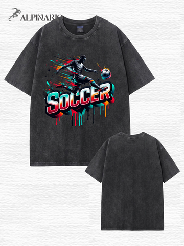 Vintage Washed Soccer Graphic Tee - Premium 300gsm Cotton Streetwear