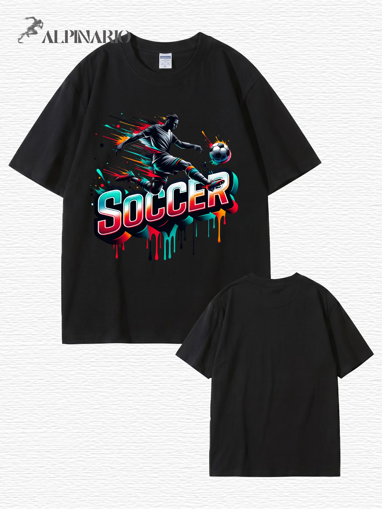 Neon Graffiti Soccer Player Graphic Print Men's 100% Cotton T-Shirt