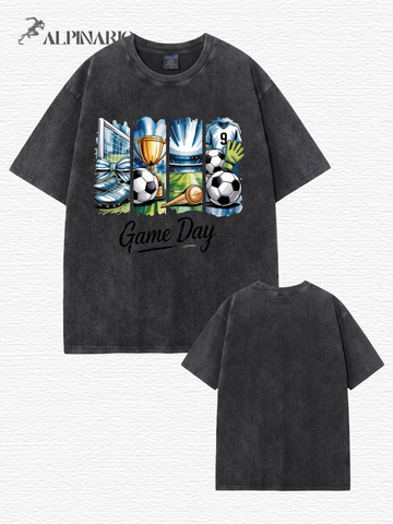 Vintage Washed Game Day Soccer Graphic T-Shirt - Heavyweight Cotton Tee