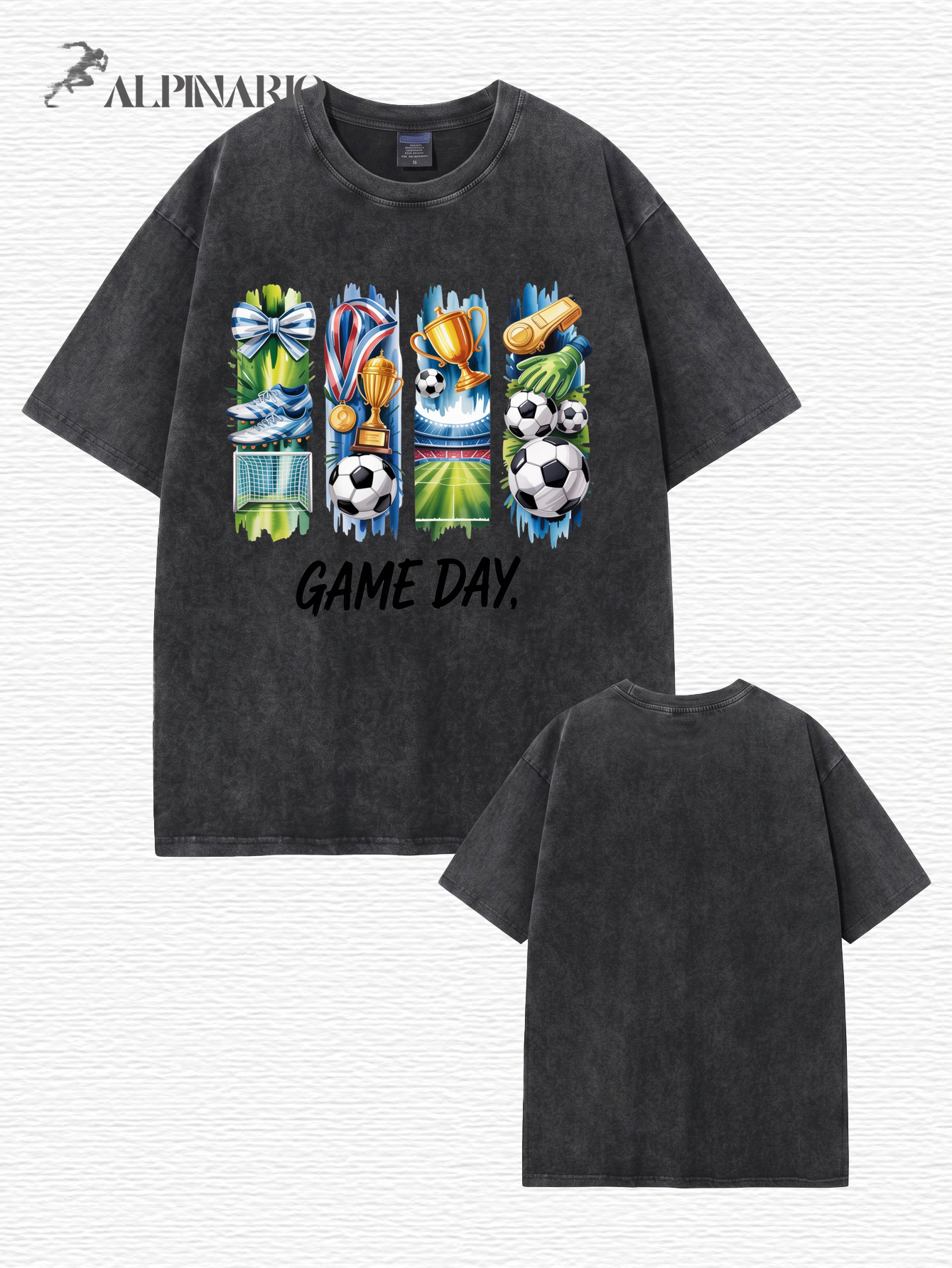Vintage Washed Soccer Game Day Graphic T-Shirt - Premium 300gsm Cotton