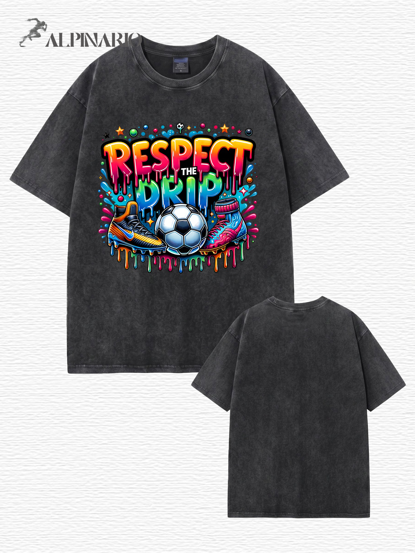 Respect The Drip Soccer Graphic Print Vintage Washed Cotton T-Shirt