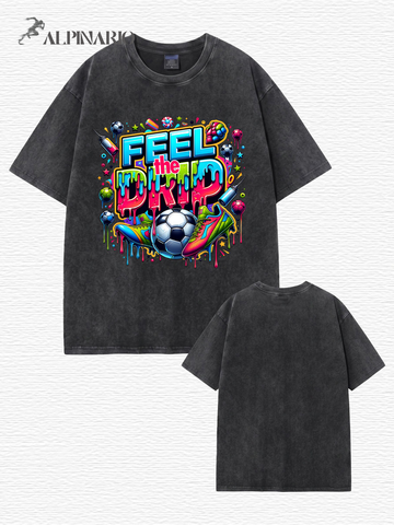 Feel The Drip Soccer Graphic Vintage Washed Cotton T-Shirt