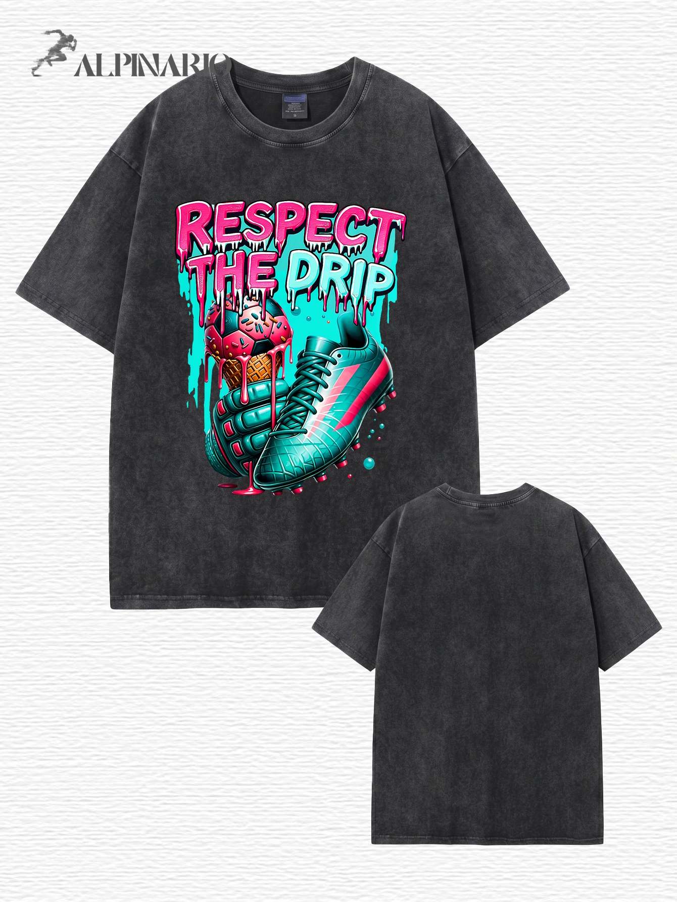 Respect The Drip Soccer Graphic Vintage Washed Heavyweight Cotton T-Shirt