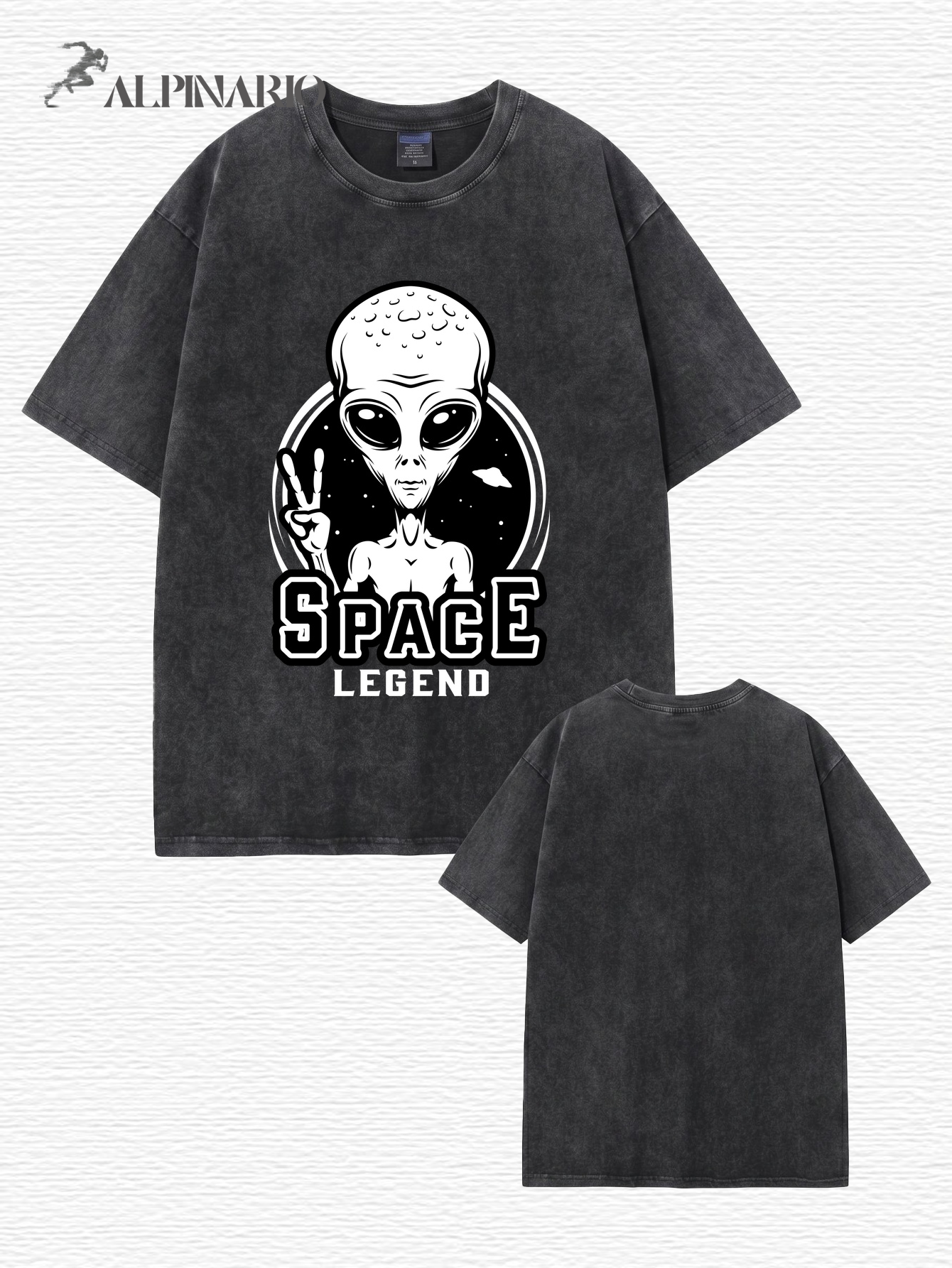 Space Legend Alien Graphic Vintage Washed Heavyweight Cotton T-Shirt