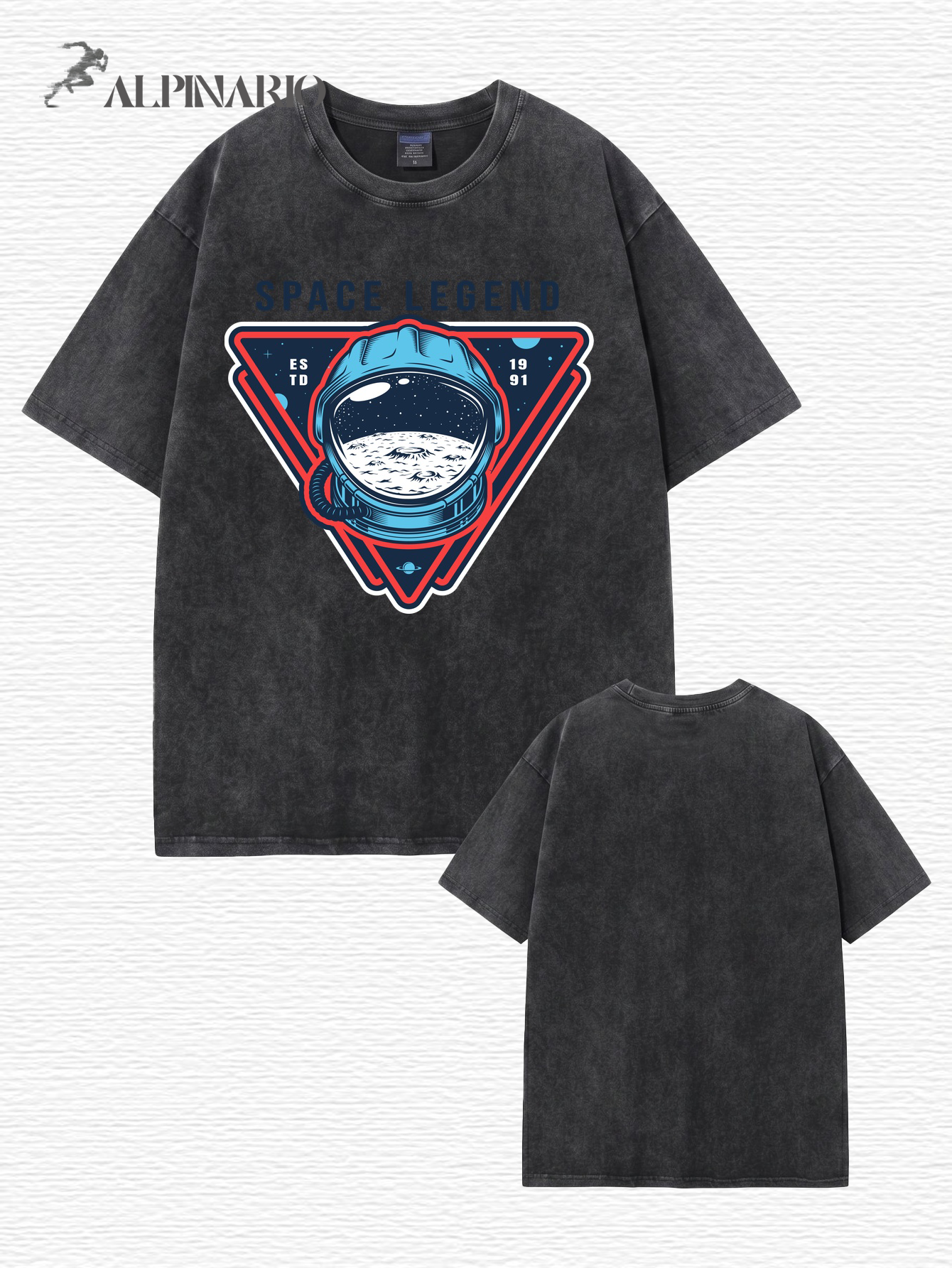 Space Legend Vintage Washed Graphic T-Shirt - Astronaut Moon Print