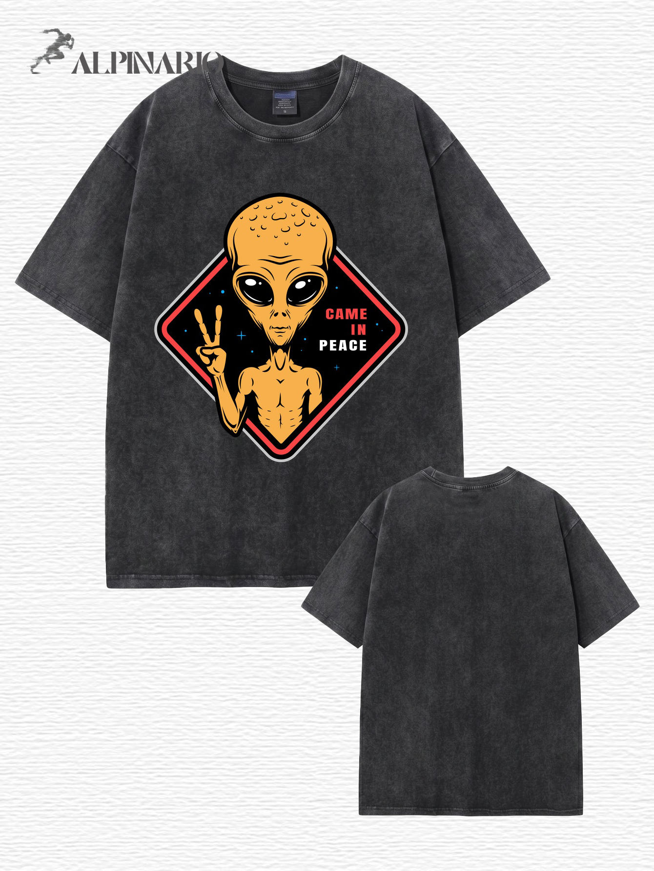 Vintage Washed Alien 'Came In Peace' Graphic Tee - Heavyweight Cotton