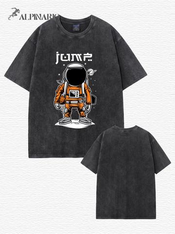 Vintage Washed Astronaut Basketball Graphic T-Shirt - Heavyweight Cotton
