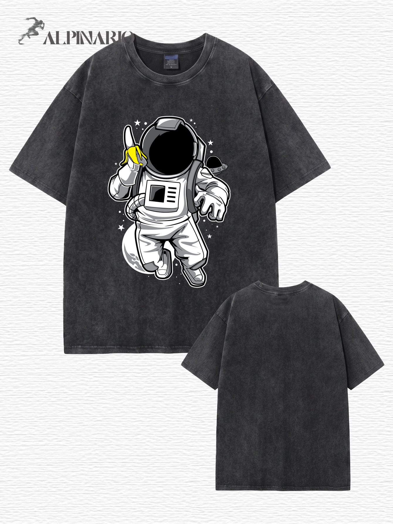 Vintage Washed Astronaut Eating Banana Graphic T-Shirt