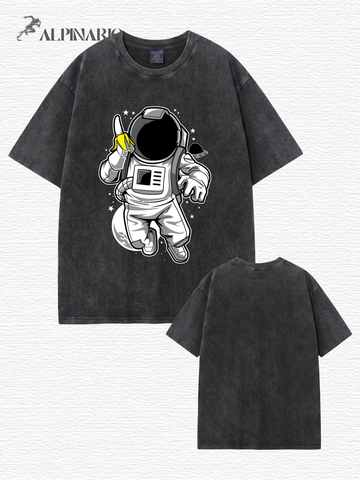 Vintage Washed Astronaut Eating Banana Graphic T-Shirt