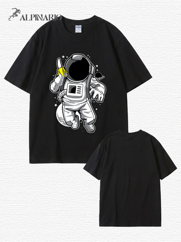 Astronaut Eating Banana Graphic T-Shirt - Cool Space Print Cotton Tee